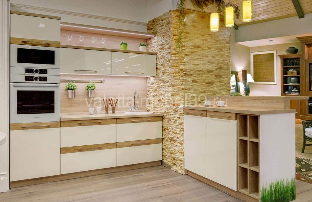 белая кухня с островом на заказ в салоне Валетта-мебель в ТЦ "Мега"