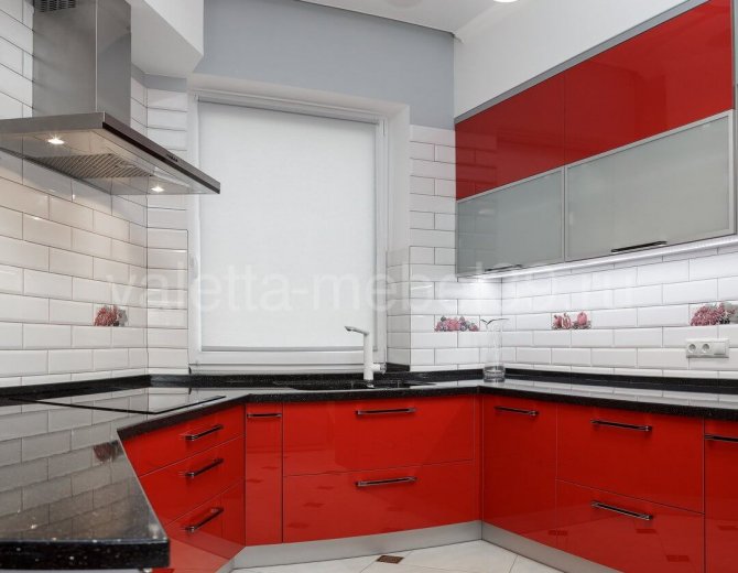 Красно-черная кухня, дизайн интерьера